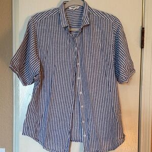 beachlunchlounge Blue and White Striped Button-Down Shirt